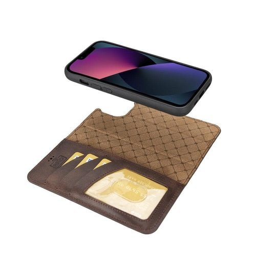 Apple iPhone 14 Serie Abnehmbare Leder Brieftasche Hülle Dunklere Farbe -