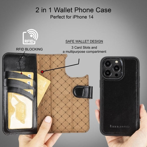 Apple iPhone 14 Serie Abnehmbare Leder Brieftasche Hülle Dunklere Farbe -