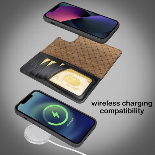 Apple iPhone 14 Serie Abnehmbare Leder Brieftasche Hülle Dunklere Farbe -