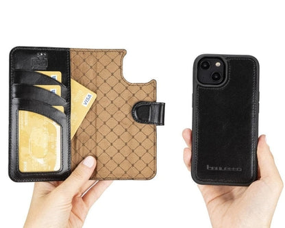 Apple iPhone 14 Serie Abnehmbare Leder Brieftasche Hülle Dunklere Farbe -