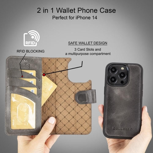 Apple iPhone 14 Serie Abnehmbare Leder Brieftasche Hülle Dunklere Farbe -