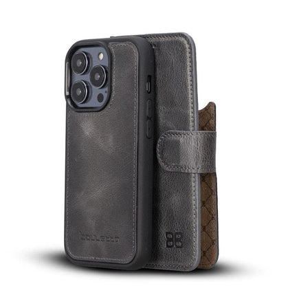 Apple iPhone 14 Serie Abnehmbare Leder Brieftasche Hülle Dunklere Farbe -