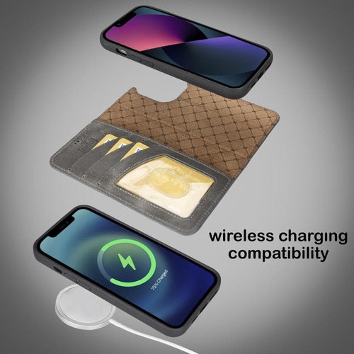 Apple iPhone 14 Serie Abnehmbare Leder Brieftasche Hülle Dunklere Farbe -