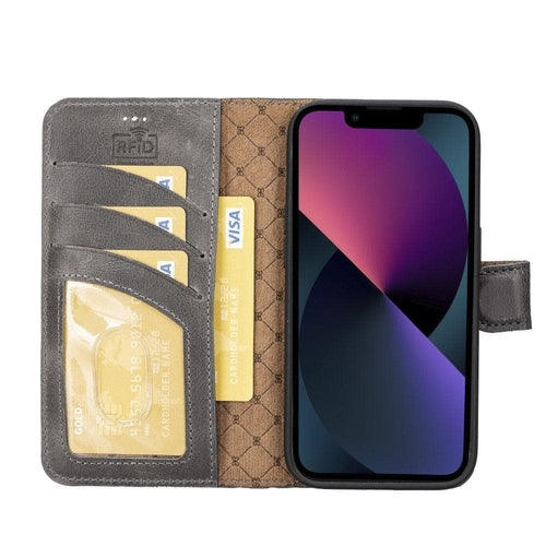 Apple iPhone 14 Serie Abnehmbare Leder Brieftasche Hülle Dunklere Farbe -