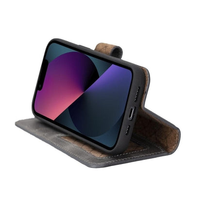 Apple iPhone 14 Serie Abnehmbare Leder Brieftasche Hülle Dunklere Farbe -