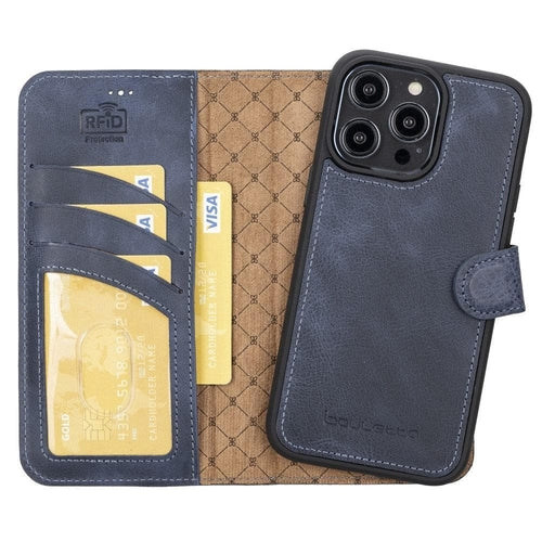 Apple iPhone 14 Serie Abnehmbare Leder Brieftasche Hülle Dunklere Farbe -