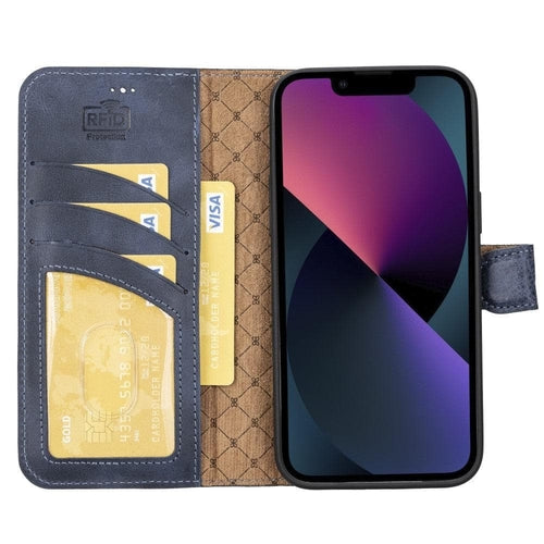 Apple iPhone 14 Serie Abnehmbare Leder Brieftasche Hülle Dunklere Farbe -