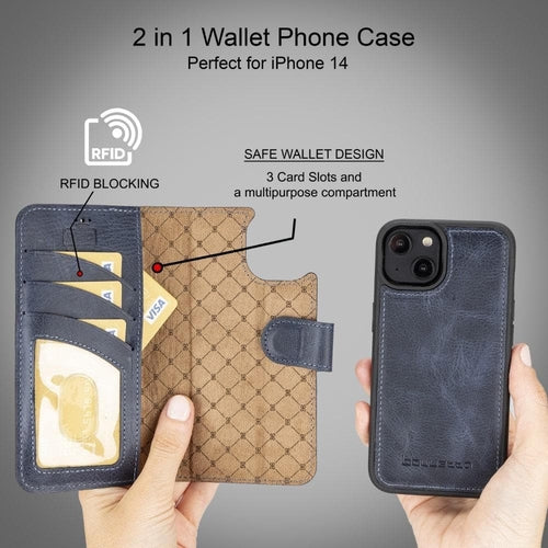 Apple iPhone 14 Serie Abnehmbare Leder Brieftasche Hülle Dunklere Farbe -