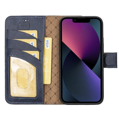 Apple iPhone 14 Serie Abnehmbare Leder Brieftasche Hülle Dunklere Farbe -
