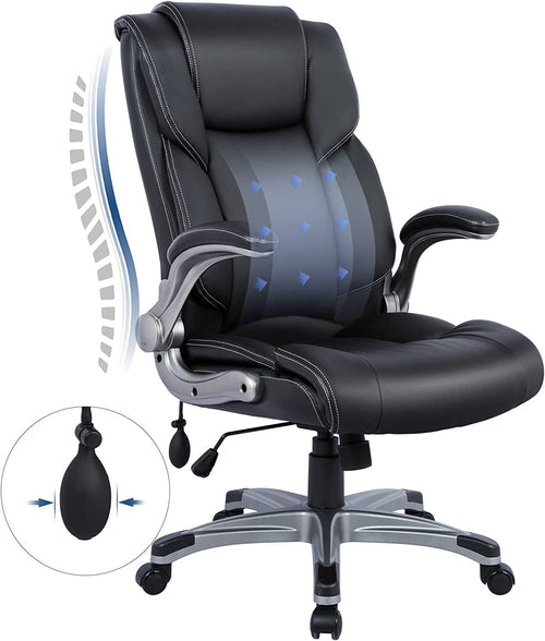Ergonomischer Bürostuhl mit hoher Rückenlehne und hochklappbaren Armlehnen