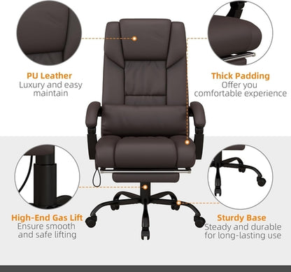 Brauner Büromassagesessel mit hoher Rückenlehne und 6 Vibrationspunkten