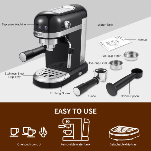 20 Bar Espressomaschine 1350W Hochleistung mit Sicherheitsventil