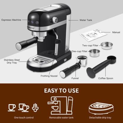 20 Bar Espressomaschine 1350W Hochleistung mit Sicherheitsventil