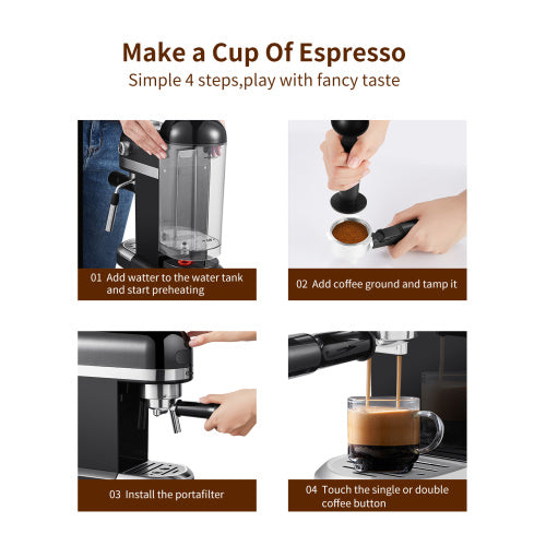 20 Bar Espressomaschine 1350W Hochleistung mit Sicherheitsventil