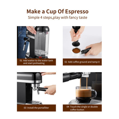 20 Bar Espressomaschine 1350W Hochleistung mit Sicherheitsventil
