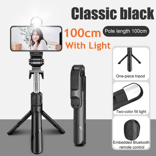 3-in-1 Stativ Bluetooth Selfie Stick mit Fülllicht für Smartphone
