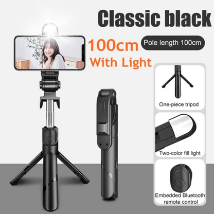 3-in-1 Stativ Bluetooth Selfie Stick mit Fülllicht für Smartphone