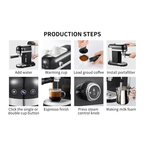 20 Bar Espressomaschine 1350W Hochleistung mit Sicherheitsventil