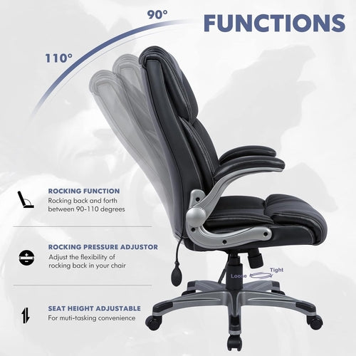Ergonomischer Bürostuhl mit hoher Rückenlehne und hochklappbaren Armlehnen