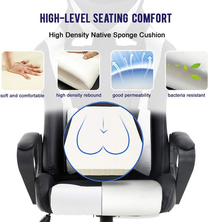 Ergonomischer Gaming-Stuhl Weiß mit Lordosenstütze Hohe Rückenlehne