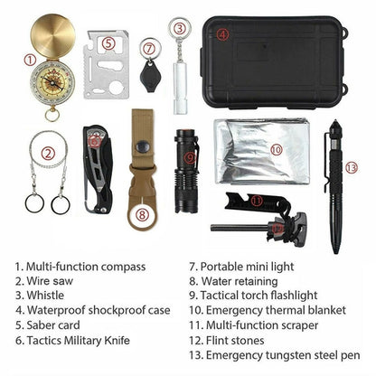 14-in-1 Outdoor Notfall-Überlebens- und Sicherheitsausrüstungs-Kit für Camping